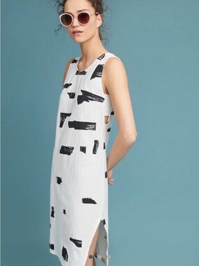 Eve Gravel White Midi Shift Dress with Black Abstract Blocks